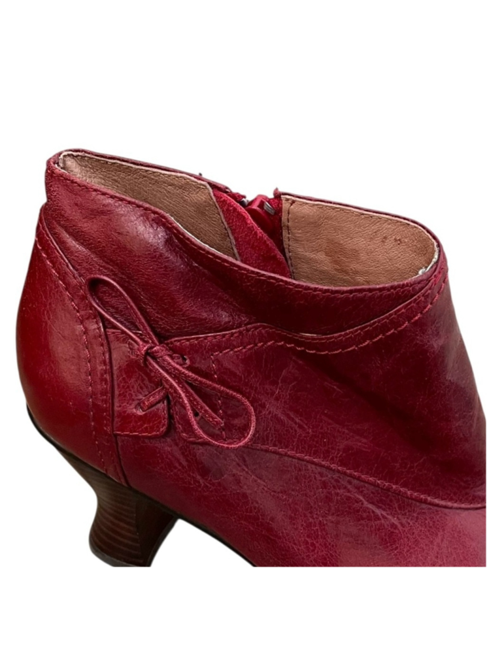 Miz Mooz Cranberry Red Ankle Boots Heel 9 - Picture 11 of 15